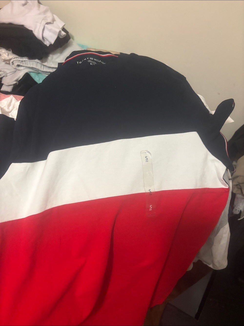 Tommy Hilfiger Men’s Navy White Red Colorblock Crewneck Sweater